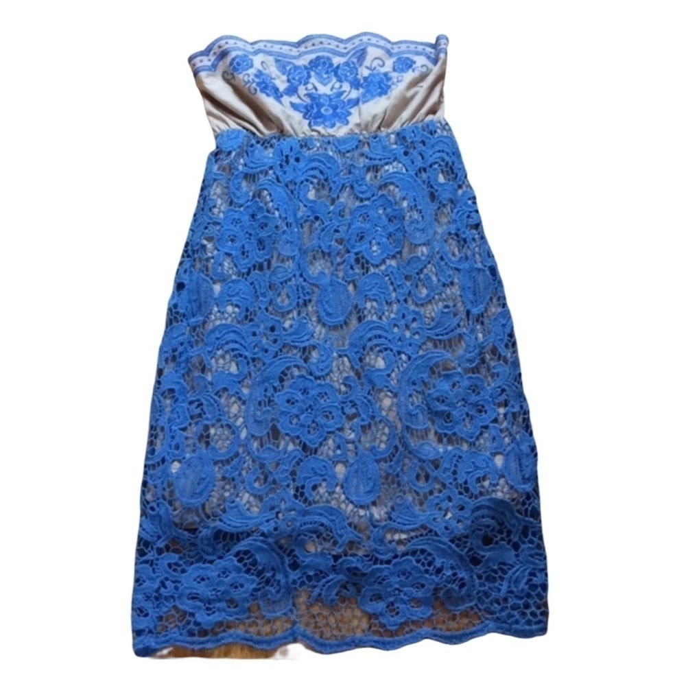Flying Tomato strapless dress with blue eyelet Size Small